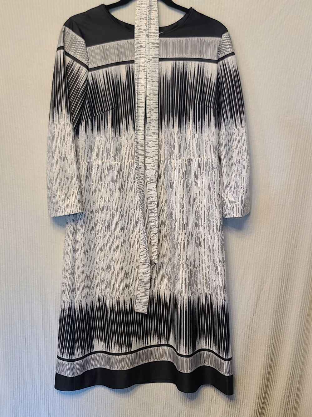 Women's Black & White Midi Dress with Tie Neck